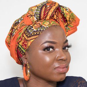 Matching African Dashiki Head Wrap & Earrings - DO